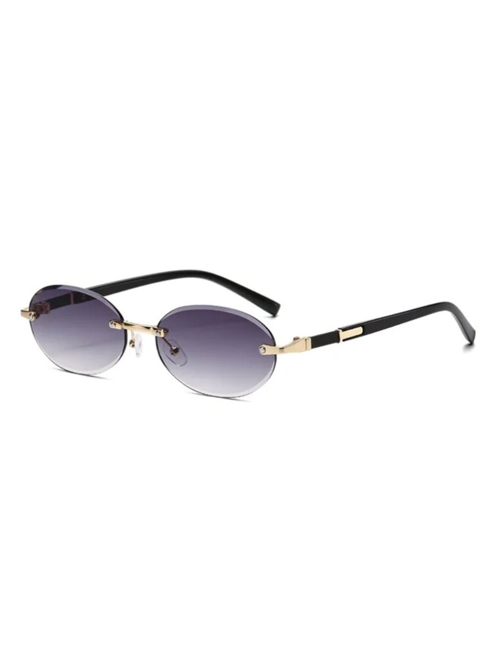 Oval Rimless Grey Lens Sunglasses With Gold & Black Metal Frame